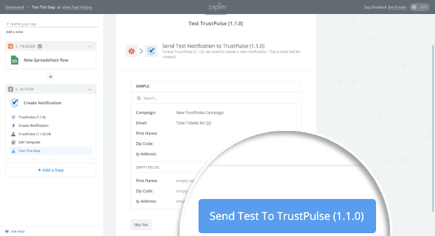 Send Test to TrustPulse