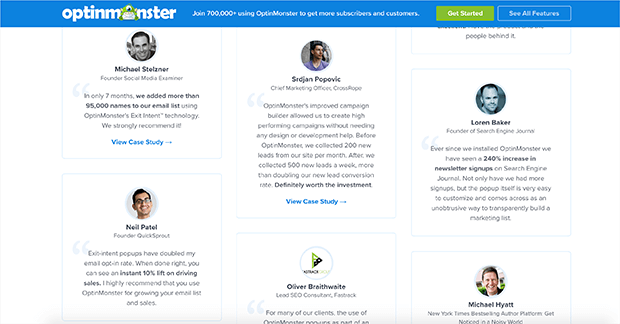 optinmonster testimonials page