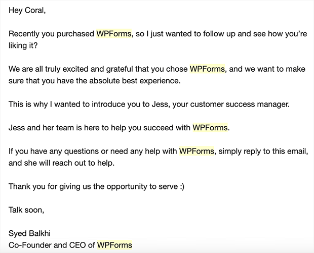 wpforms request for customer feedback