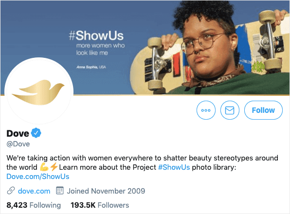 dove twitter description showing brand authenticity in action
