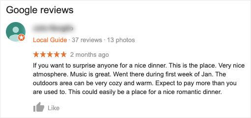 Google review example - positive