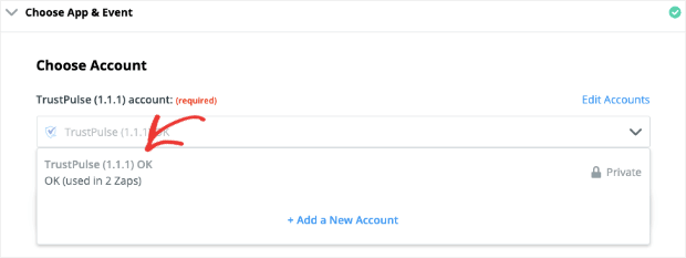 Choose Trust Pulse account for Zapier