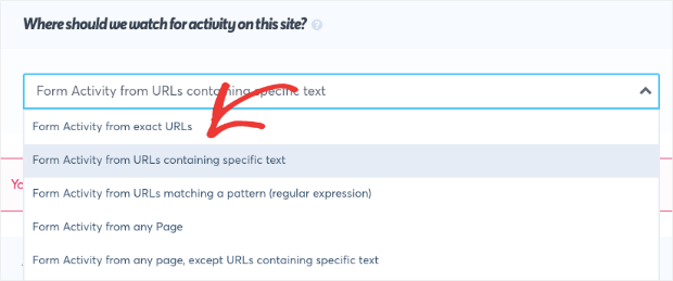 Form Activity from URLs containing specific text