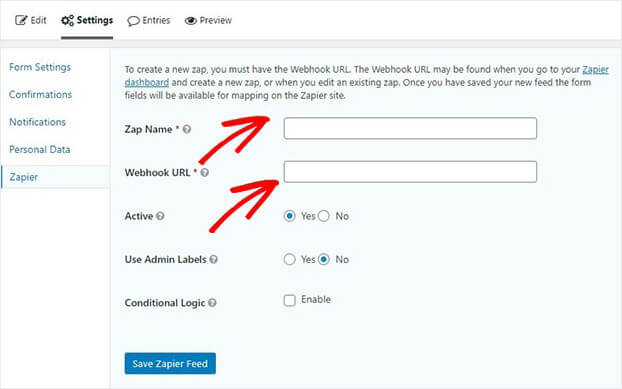 Add webhook Zapier in Gravity Forms_