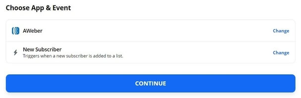Aweber new subscriber event in Zapier