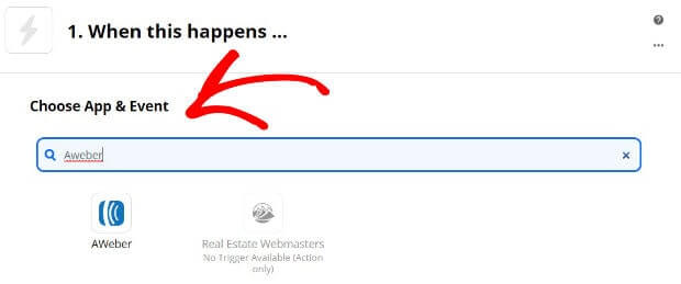 Choose Aweber in Zapier