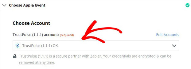 TrustPulse Account Zapier dropdown