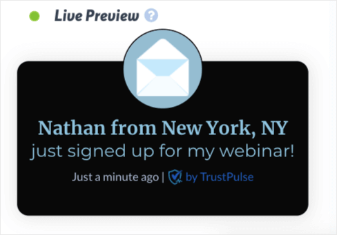 TrustPulse promote your webinar demo recent activity campaign