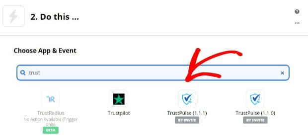 Trustpulse app in Zapier