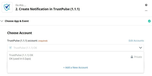 Zapier dropdown TrustPulse