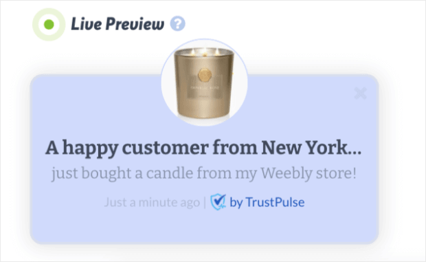 TrustPulse social proof notification weebly demo