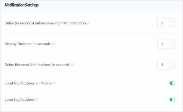 Blogger social proof notifications settings