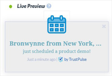 Calendly live notification with in TrustPulse social proof app