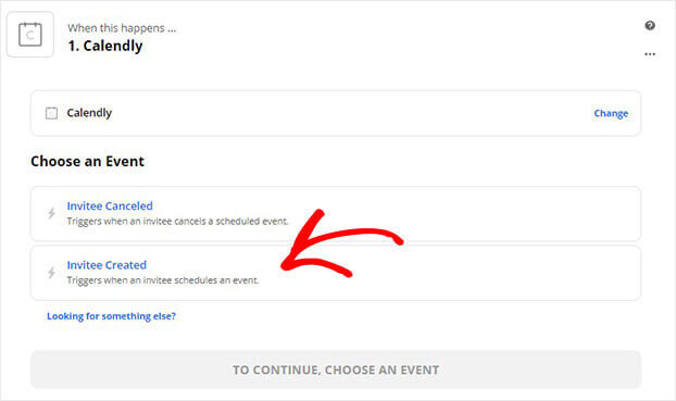 Choose calendly trigger in Zapier