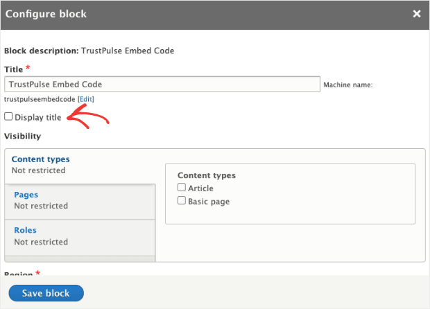 Configure block and uncheck display title