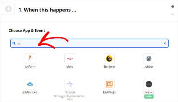 Find JotForm in Zapier
