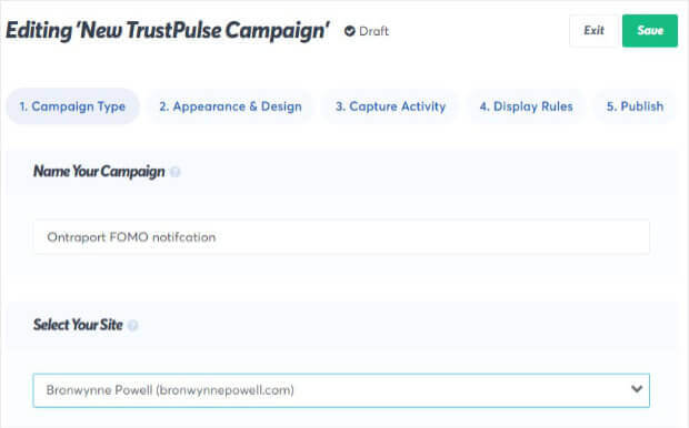 Name Ontraport campaign in TrustPulse