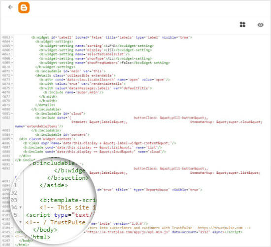 Paste TrustPulse embed code in Blogger