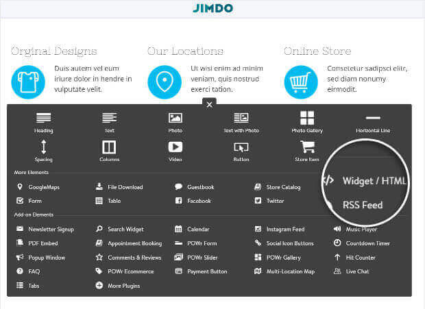Select HTML widget in Jimdo