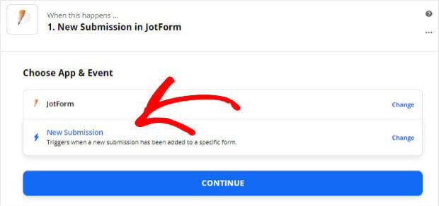 Select JotForm New Submission in Zapier