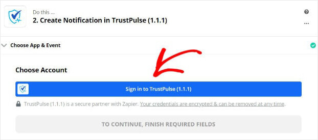 Sign into TrustPulse Zapier -min (1)