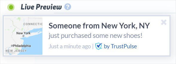 TrustPulse social proof notification sharp corner style