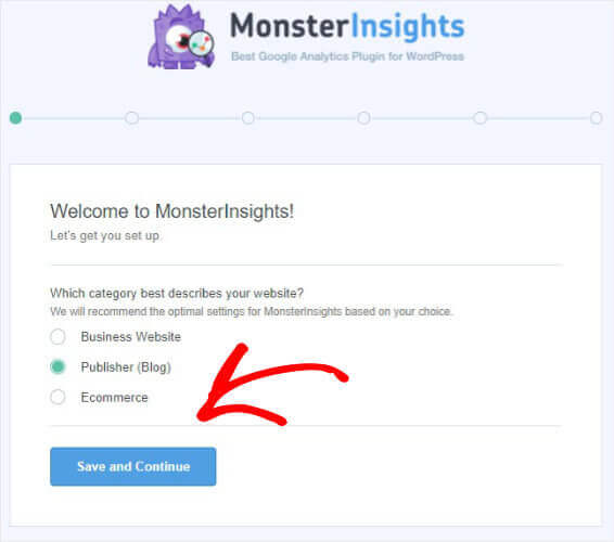 Monstersinsights welcome screen