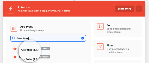 Set zapier action for TrustPulse