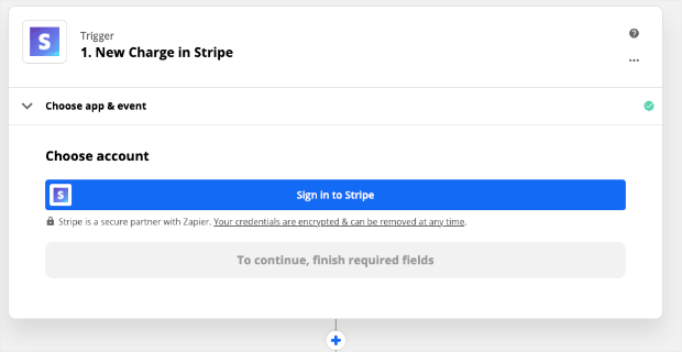 Sign into stripe for Zapier trigger