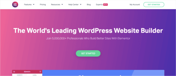 elementor landing page builder homepage