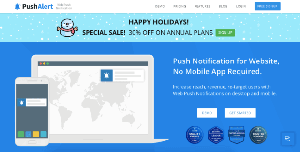 pushalert push notifications homepage