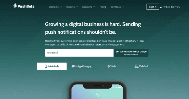 pushbot push notification software homepage