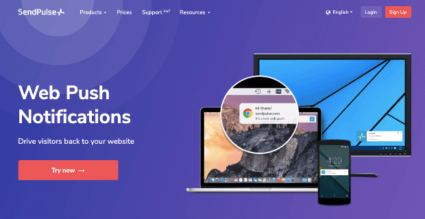 sendpulse web push notifications homepage