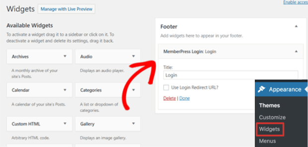 add membership login widget