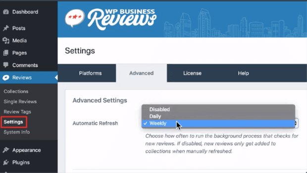 automatic refresh in wp business reviews