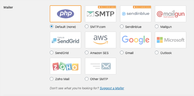 choose mailer for wp mail smtp