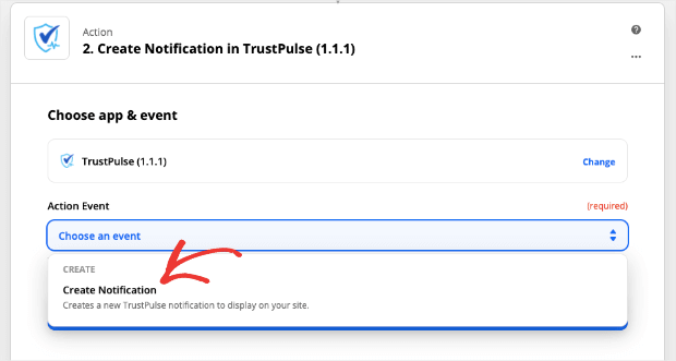 create a notification from zapier for trustpulse