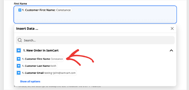 customer first name for zapier