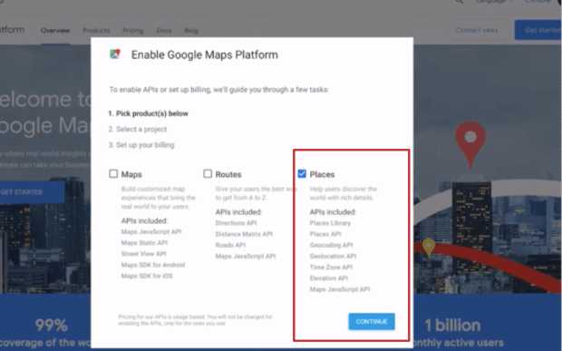 enable google places for api