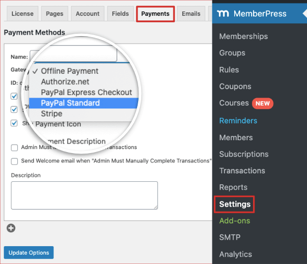 payment options in memberpress