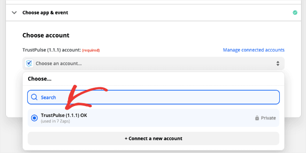 select trustpulse account for zapier