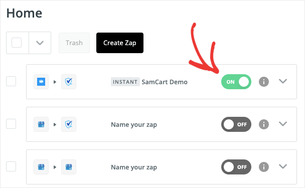 turn zapier on