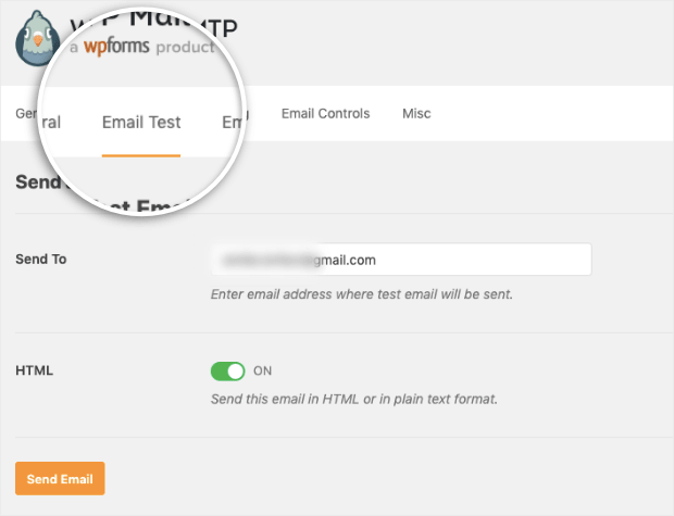 wp mail smtp email test