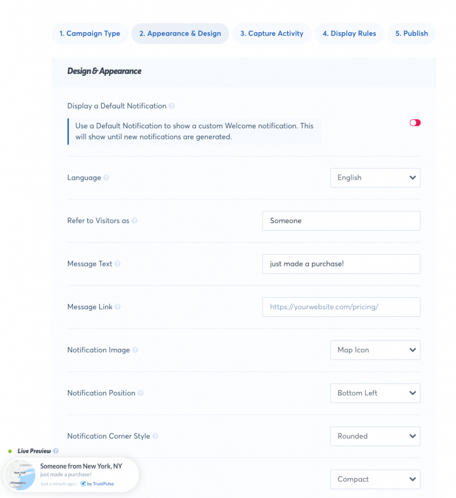 Appearance and Design settings for Recent Activity