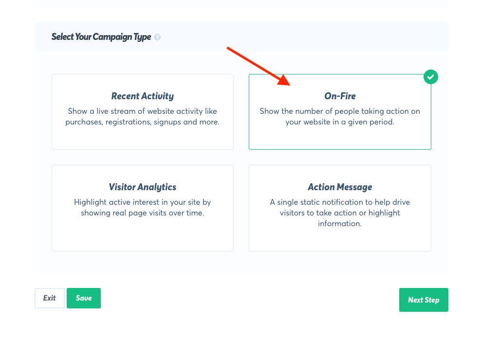 Select the On-fire campaign type from those available