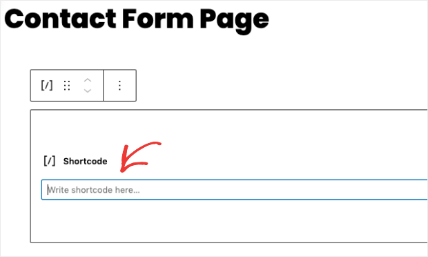 contact form page to add shortcode
