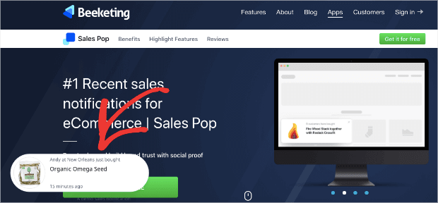 sales pop notifications by beeketing