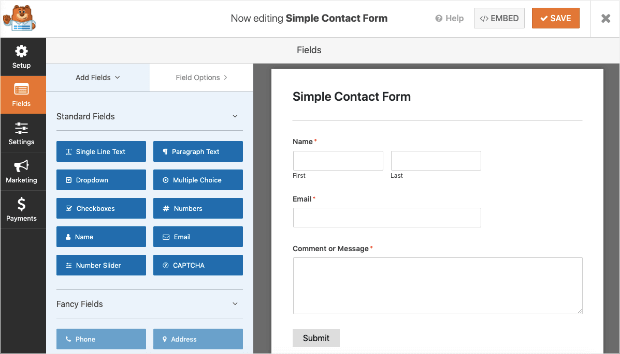 simple contact form by wpforms