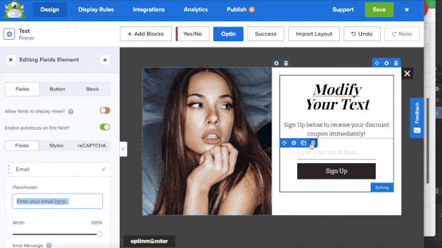OptinMonster drag and drop builder