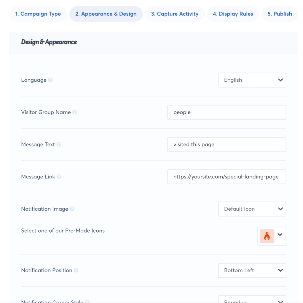 Analytics campaign type appearance settings